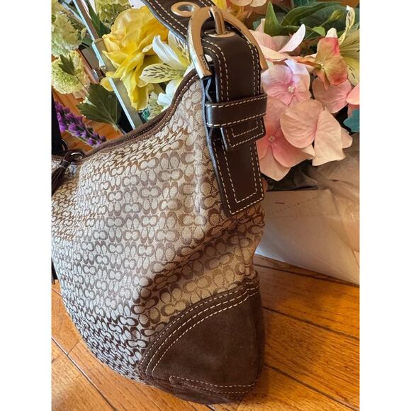 COACH 2158 BROWN Mini Signature Print Hobo Tote Handbag (100 - Picture 4 of 11